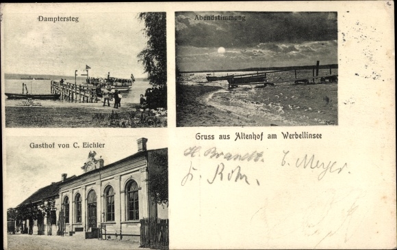 PC Altenhof Schorfheide am Werbellinsee, steamer jetty, inn, evening mood