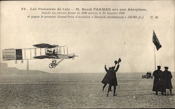 CPA Les Pionniers de l'air, M. Henri Farman sur son Aéroplane