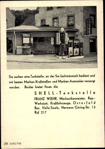 Ak Osterfeld Burgenlandkreis, Shell Tankstelle, Hermann Göring Str. 13 Mechanikermeister Franz Wiehr
