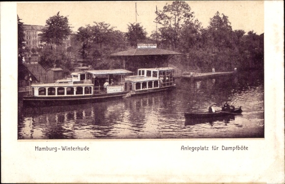 Postcard Hamburg Nord Winterhude, berth for steam boats
