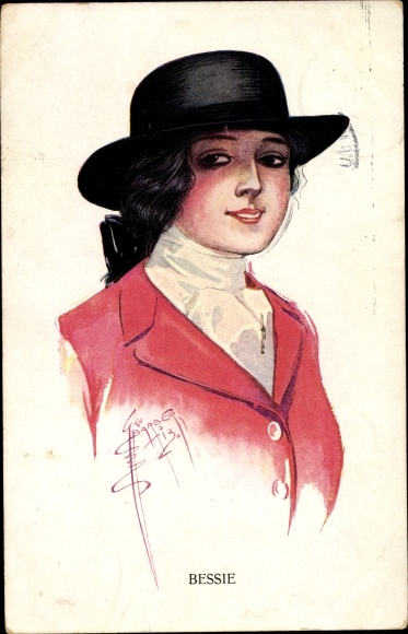 Artist PC Barber, Court, Bessie, Portret van een jonge vrouw met een hoed