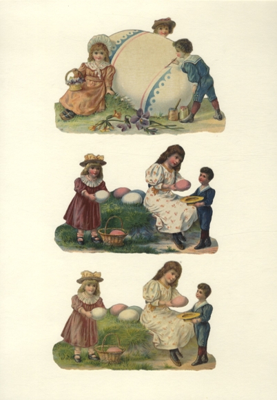 3 wafers children with colorful Easter eggs, each approx. 8.5 x 12 cm