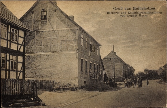 Ak Mainzholzen Eimen im Weserbergland, Bäckerie, Kolonialwarenhandlung