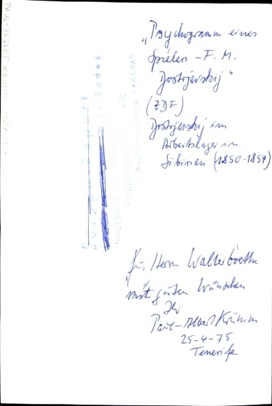 Postcard actor Paul-Albert Krumm, film Psychogram of a Player, role Dostrjewskij, autograph