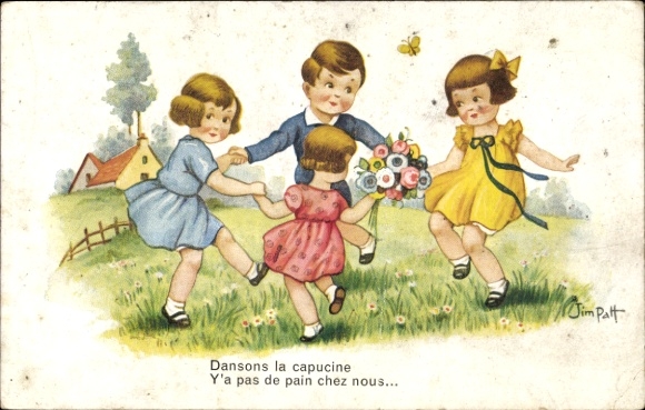 Artist Postcard Patt, Jim, Children dancing on a meadow