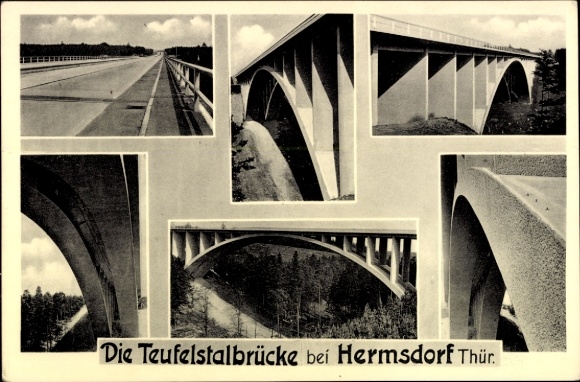 Postcard Hermsdorf Thuringia, Teufelstal Bridge
