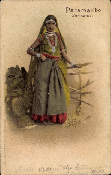 Chromo-Litho Paramaribo Suriname, woman in traditional costume, local