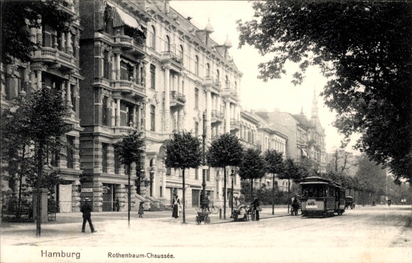 Postcard Hamburg Eimsbüttel Rotherbaum, Rothenbaum-Chaussee, tram