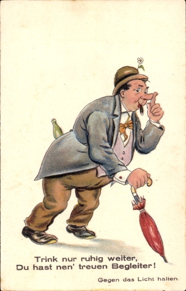 Stop against the light Postcard Drunk with a hangover on his back, just keep drinking