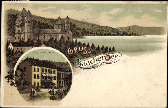 Chromo-Litho Glees in the Eifel, Kloster Maria Laach, Laacher See, Hotel