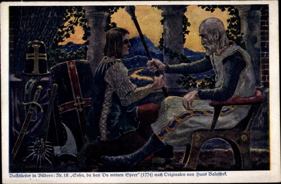 Song Artist Postcard Baluschek, H., Folk Song No. 18, Son, there you have my spear