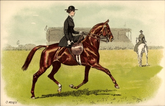 Artist Postcard Merte, O., Two Women on Horseback