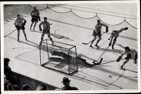 Collector's picture 1936 Olympics, ice hockey game Canada against Austria