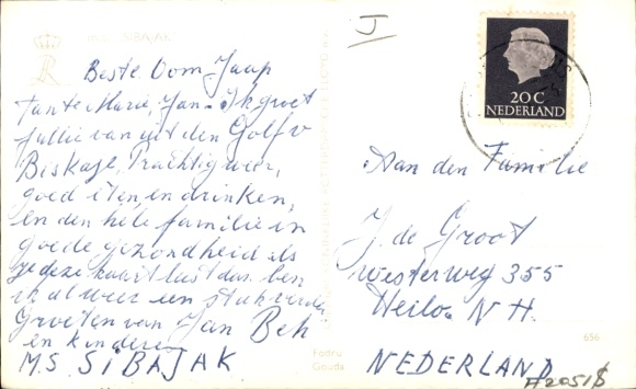 Postcard steamer MS Sibajak, Rotterdamsche Lloyd KRL