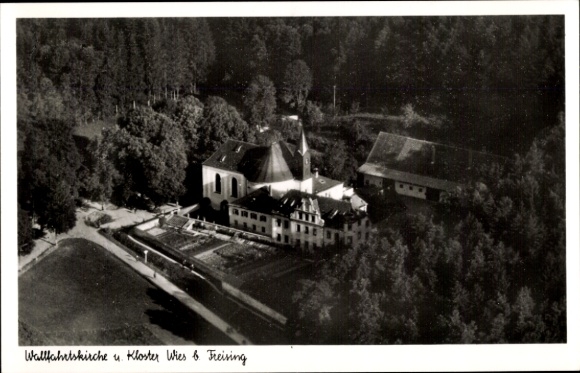 Postcard Wies Steingaden in Upper Bavaria, Wieskirche, pilgrimage church Wies, monastery, aerial photograph
