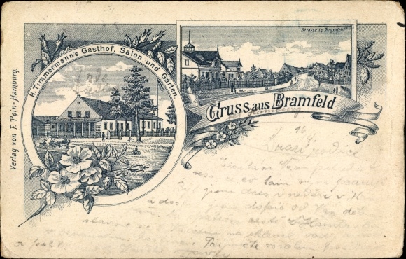Chromo-Litho Hamburg Wandsbek Bramfeld, inn, street section