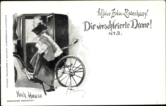 Judaica Artist Postcard Dreyfuss Affair, Émile Zola, Esterhazy, The Veiled Lady, Home