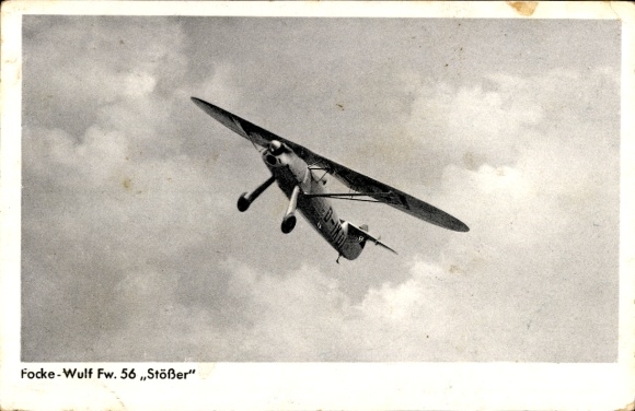 Postcard German fighter aircraft, Focke Wulf Fw 56 Stößer, single-seater for training purposes and homeland defense