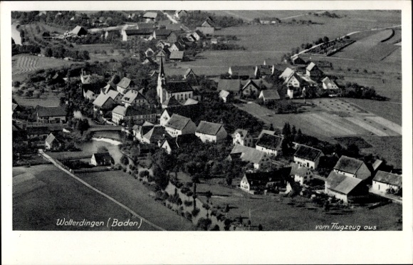Ak Wolterdingen in Baden Donaueschingen Schwarzwald, Fliegeraufnahme