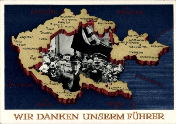 Postal stationery Postcard We thank our Führer, Sudetenland, Bohemia, Moravia, Hitler