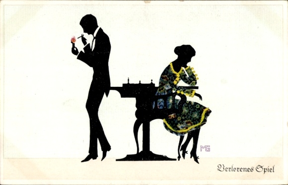 Paper cutting artist Postcard Graf, M., Lost game, lovers