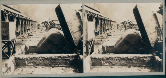 Stereo photo French Guiana, railway construction, railway tracks, construction site, world trip 1914