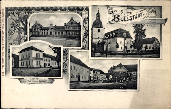 Postcard Bollstedt Vineyards Thuringia, Inn to the German Emperor, school, church, main street