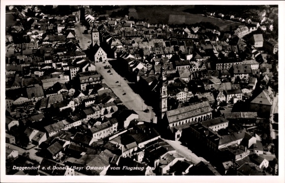 Postcard Deggendorf in the Bavarian Forest Lower Bavaria, aerial photograph