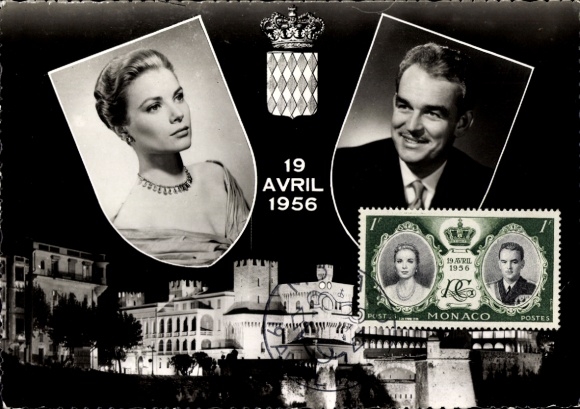 Maximum Postcard Monaco, Prince Rainier III of Monaco, actress Grace Kelly
