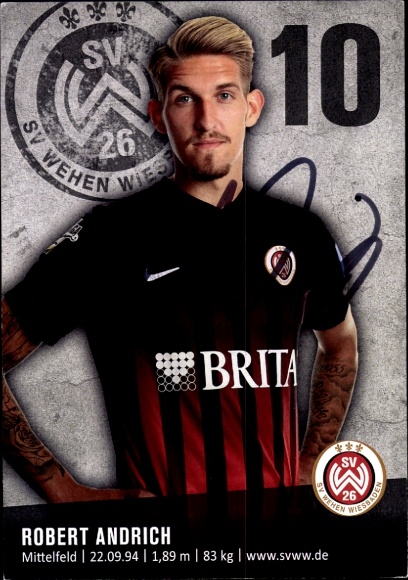 Autograph card footballer Robert Andrich, SV Wehen Wiesbaden, autograph
