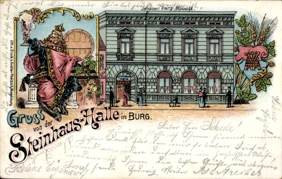 Chromo-Litho Burg near Magdeburg, Steinhaus-Halle, owner: Fritz Bünnige