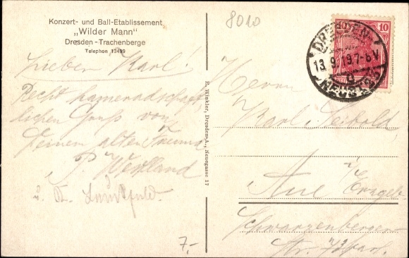 Postcard Dresden Trachenberge, concert and ball establishment Wilder Mann