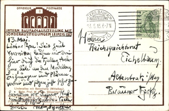 Artist Postcard Schneider, P., Leipzig in Saxony, Int. Building Exhibition 1913, Lindenallee