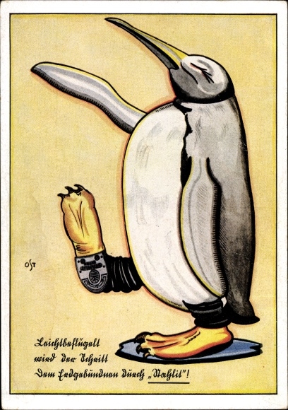 Artist Postcard Pinguin, advertisement for Stahlit rubber heels