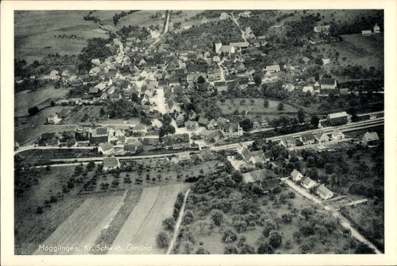 Postcard Mögglingen in the Ostalbkreis, aerial photograph