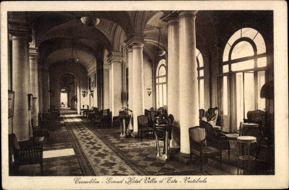 Postcard Cernobbio Lago di Como Lombardia, Grand Hotel Villa d'Este, vestibule, interior view, furniture, p