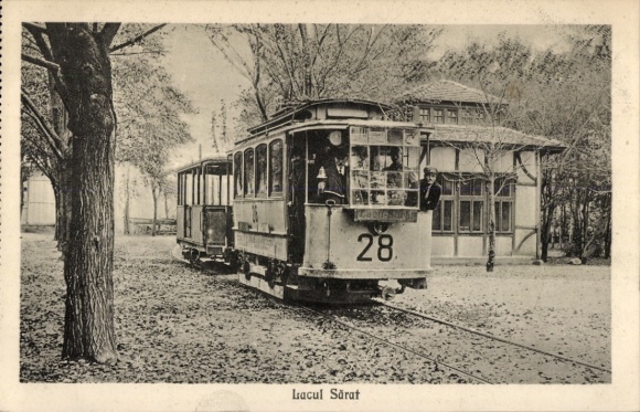 Postcard Lacu Sărat Brăila Romania, tram number 28