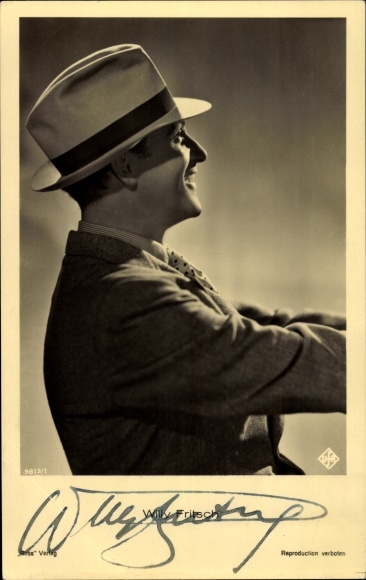 Ak Schauspieler Willy Fritsch, Seitenportrait mit Hut, Autogramm