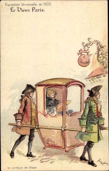 Artist Chromo-Litho Robida, A., Universal Exhibition of 1900, The Chair Holders, Fashion Items