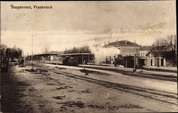 Ak Bazancourt Marne, Bahnhof, Gleisseite, Dampflok
