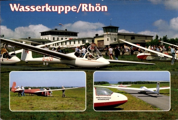Postcard Wasserkuppe Gersfeld in the Rhön Hesse, mountain of glider pilots, gliders, takeoff