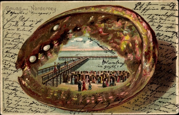 Muschel Litho Nordseebad Norderney Ostfriesland, Seesteg