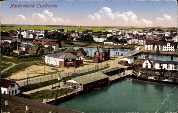 Postcard North Sea resort of Cuxhaven, general view, harbor