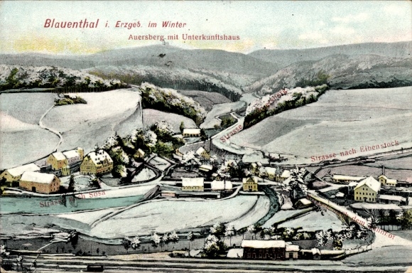 Postcard Blauenthal Eibenstock in the Ore Mountains, Panorama, Winter, Auersberg, Accommodation