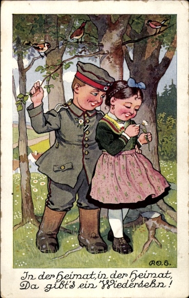 Artist Postcard Engelhard, POE, Children as Soldier Couple, Patriotism, I. WK