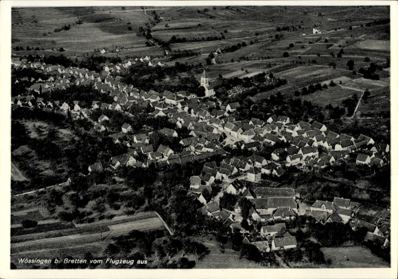 Postcard Wössingen Walzbachtal in Baden, aerial view of Wössingen, villages, agricultural area