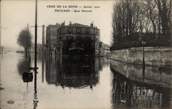Ak Puteaux Hauts de Seine, Crue de la Seine, Janvier 1910, Quai National