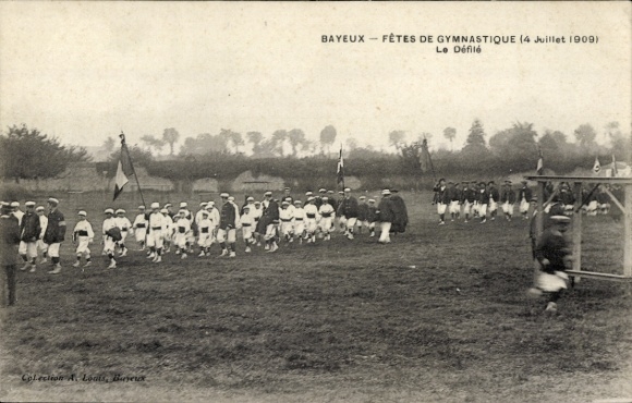 Ak Bayeux Calvados, Turnfest 1909, Einmarsch