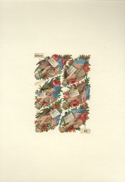 Wafer, compleet blok, Kelsey No. 40, USA vlag, handen, vogels, rozen, afmeting ca. 13 x 9 cm