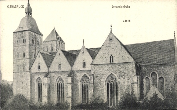 Ak Osnabrück in Niedersachsen, Johanniskirche, historische Architektur, schwarz-weiße Fotografie